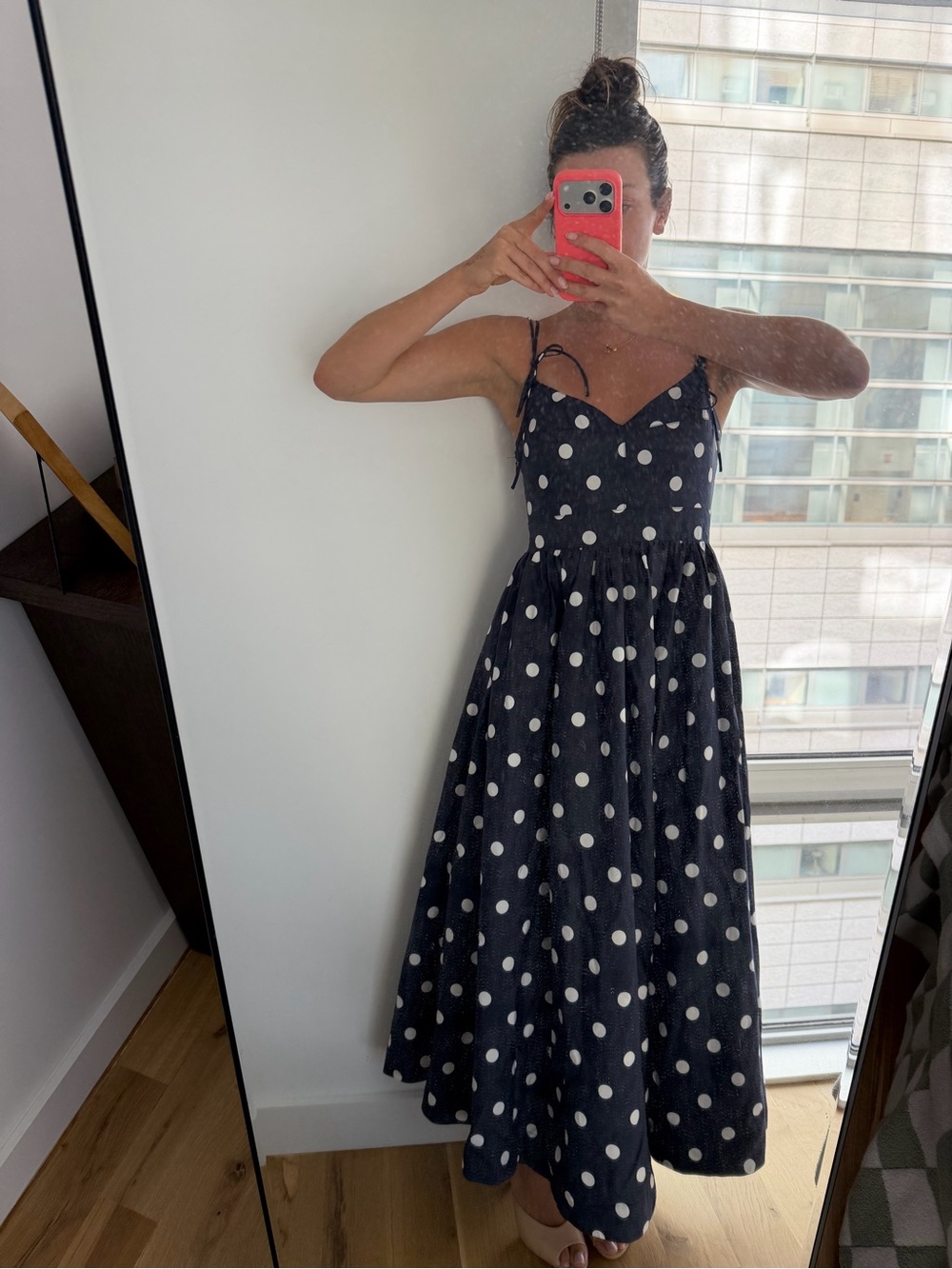 Navy En Saison Polka Dot Bree Maxi Dress with Spaghetti Straps XS